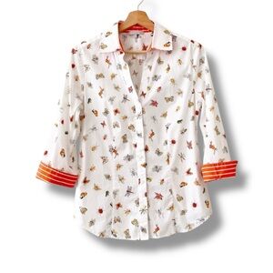 Hinson Wu Women's Loretta Happy Bugs Print Button Up Shirt 8